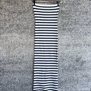 Knit Back Slitted Maxi Dress Black And White Stripes‎ Bodycon Medium